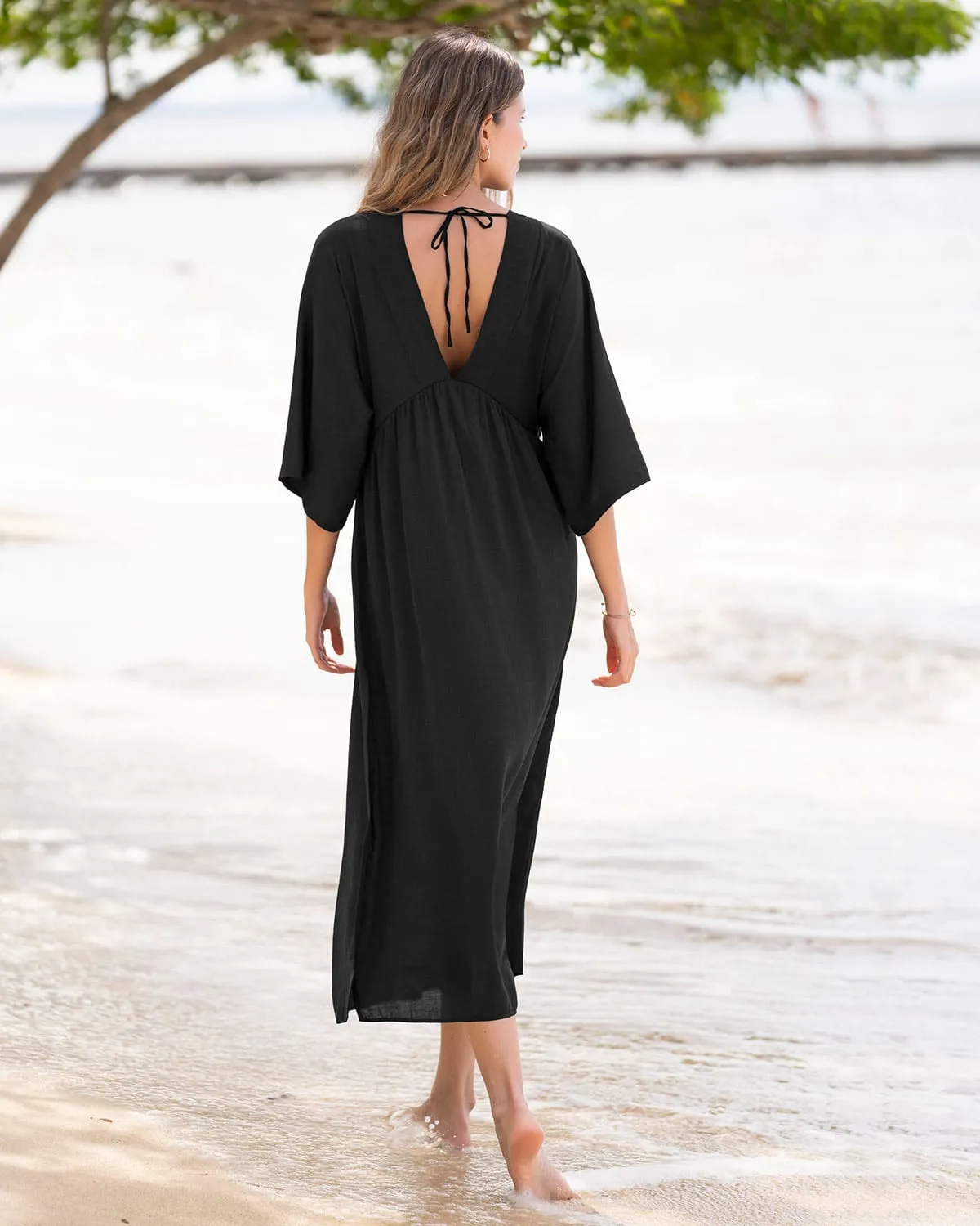 Vestido playero con tiras anudables en espalda