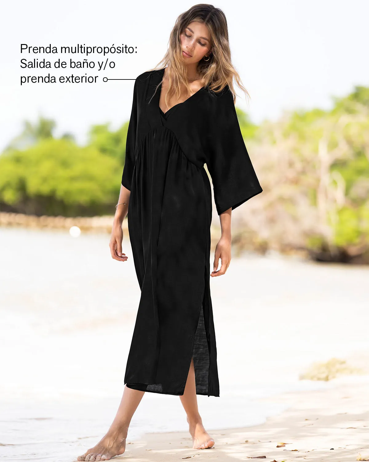 Vestido playero con tiras anudables en espalda