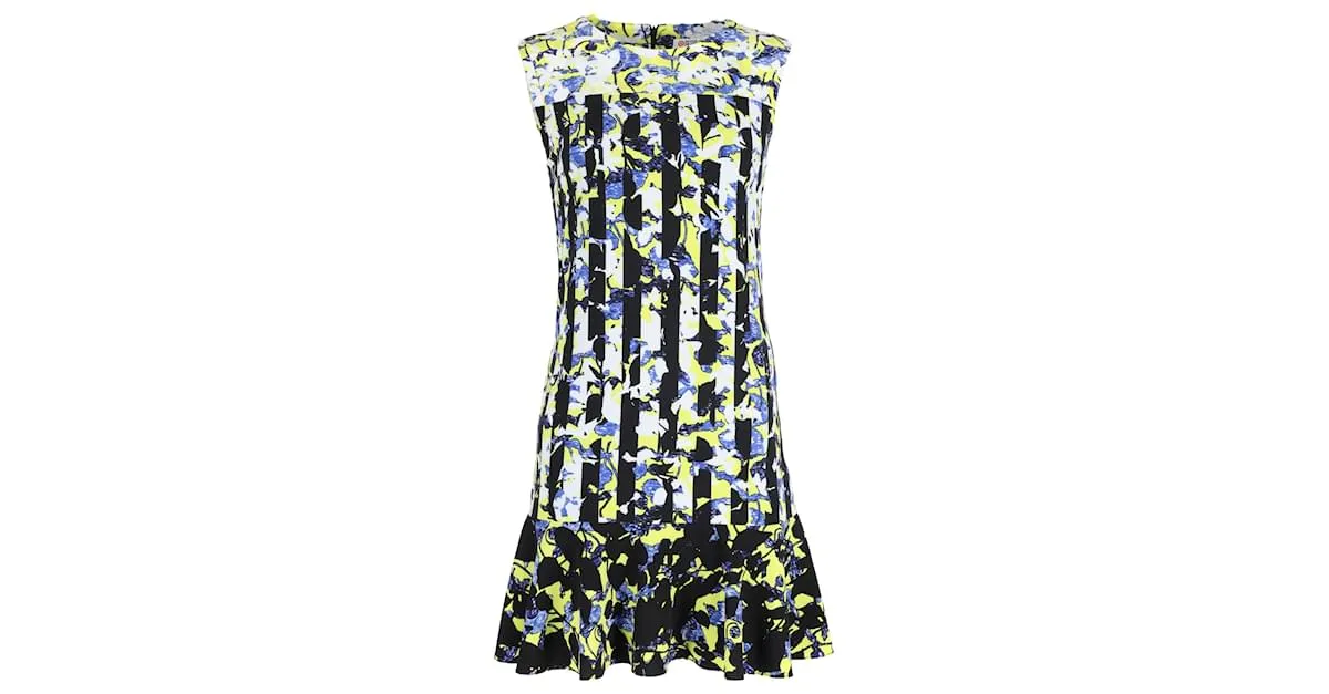 Vestido recto Peter Pilotto x Target en poliéster floral azul y amarillo 