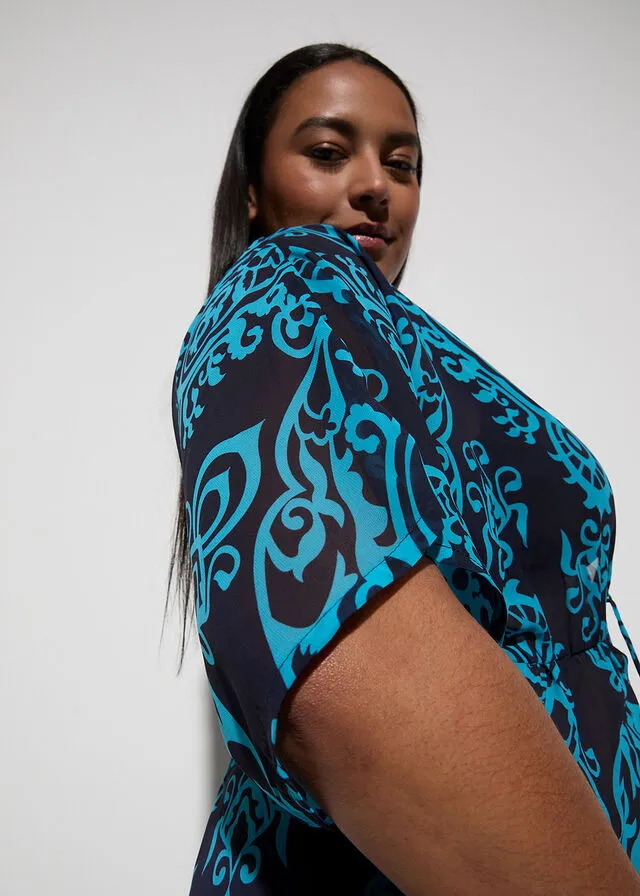 VESTIDO TIPO KIMONO DE GASA PARA LA PLAYA NEGROBLANCO