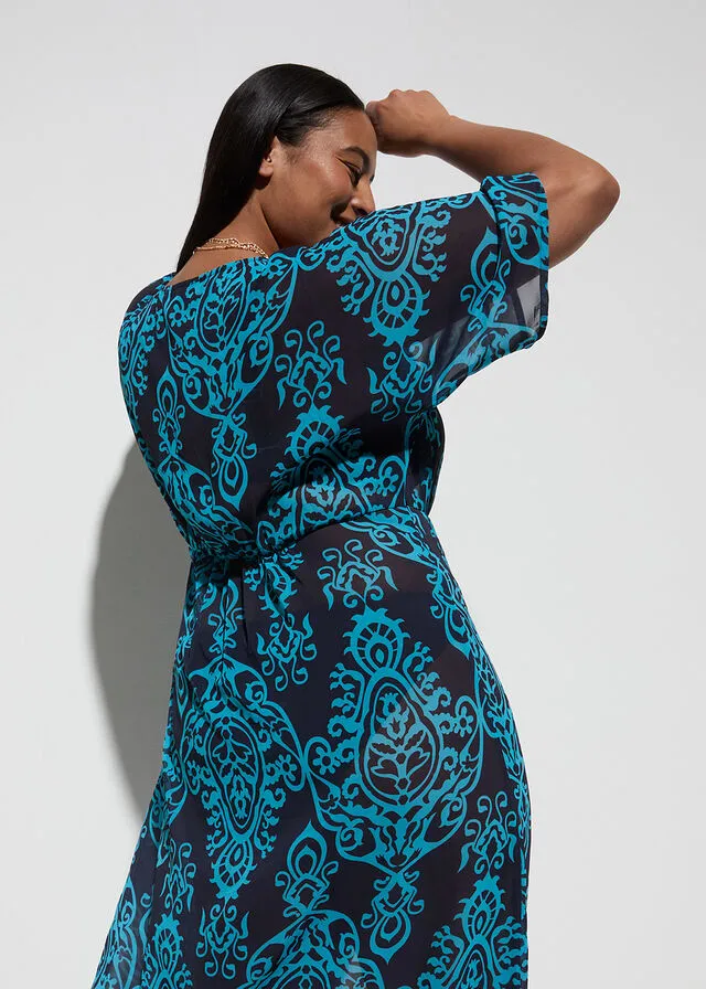 VESTIDO TIPO KIMONO DE GASA PARA LA PLAYA NEGROBLANCO