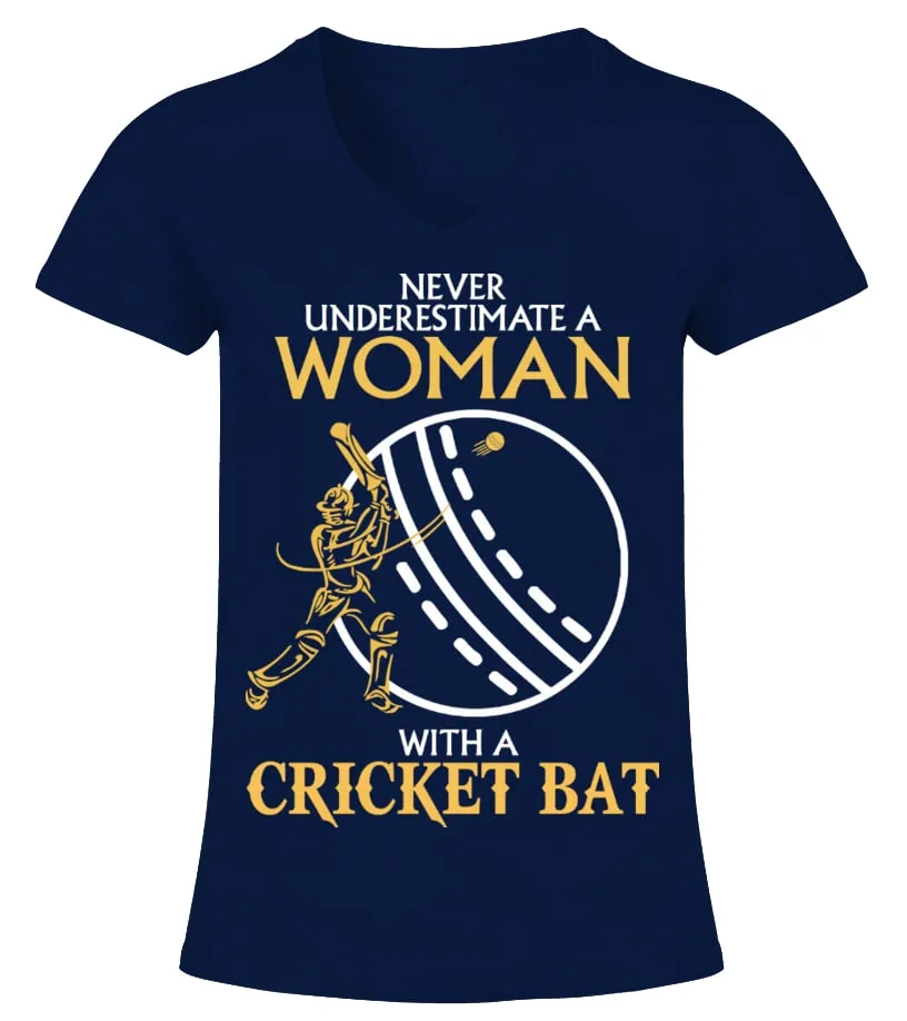 Woman with Cricket Bat Camiseta cuello pico Mujer