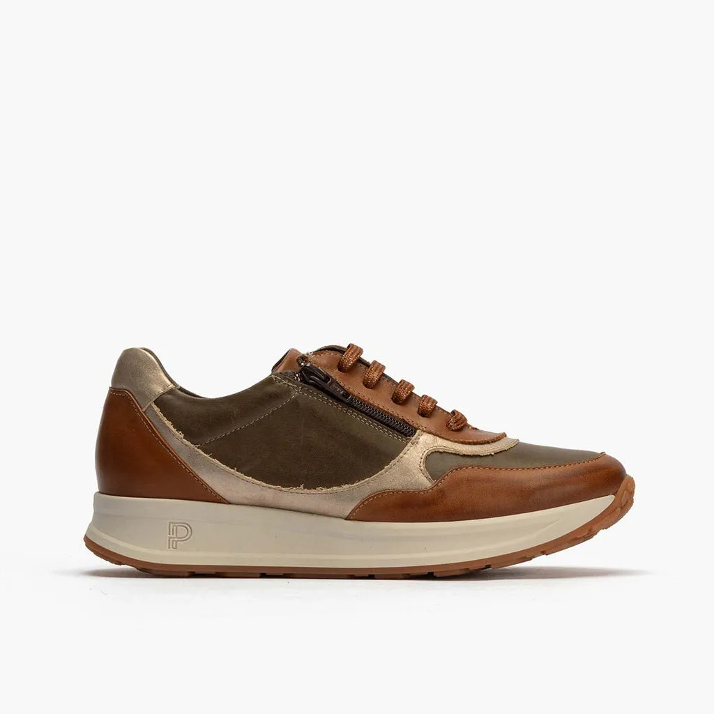 Zapato Deportivo con Cremallera mujer color cuero