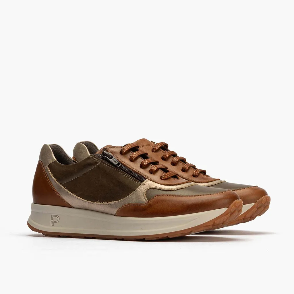 Zapato Deportivo con Cremallera mujer color cuero