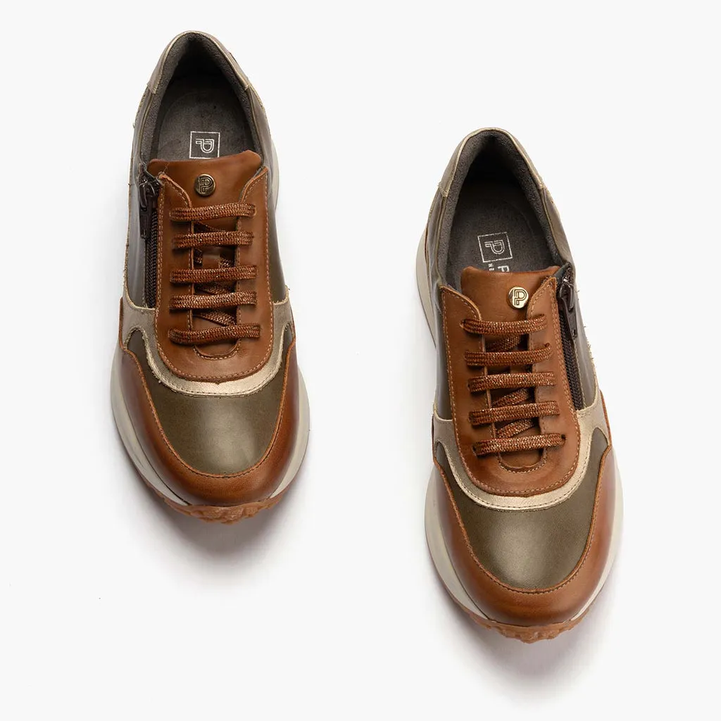 Zapato Deportivo con Cremallera mujer color cuero