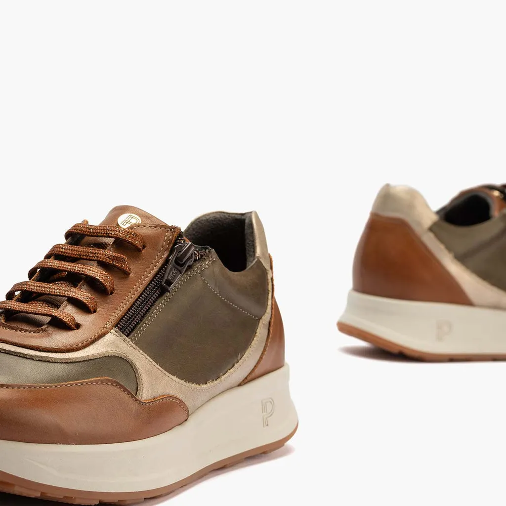 Zapato Deportivo con Cremallera mujer color cuero