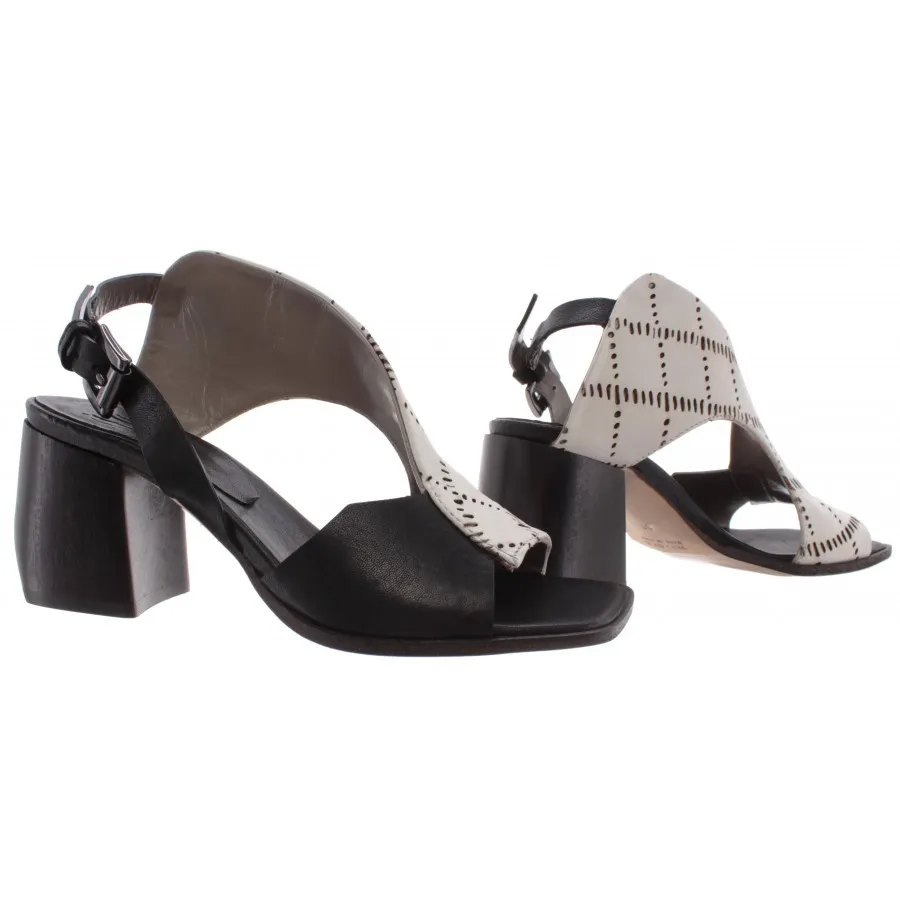 Zapatos Mujer iXOS Sandalias Talon Cardo Blanco Negro Piel Made In Italy Nuevo