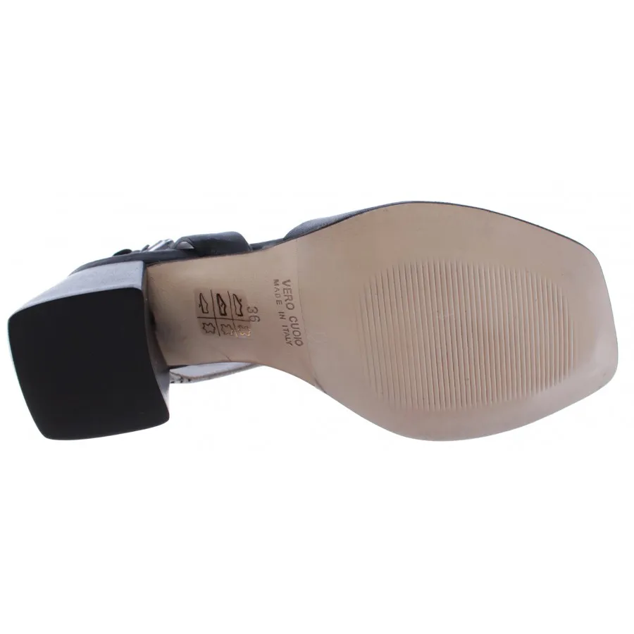 Zapatos Mujer iXOS Sandalias Talon Cardo Blanco Negro Piel Made In Italy Nuevo
