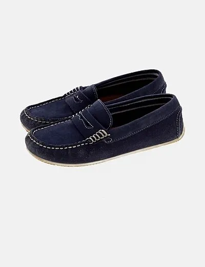 Zara Mocasín azul detalle bordado